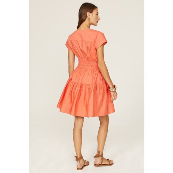 DEREK LAM COLLECTIVE Orange Smocked Hourglass Tie Waist Mini Dress Size 44 - Picture 2 of 15